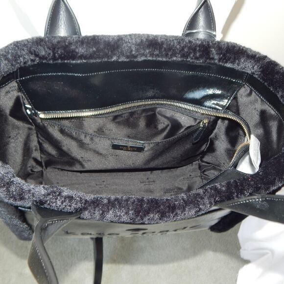 Kate Spade Jett Faux Shearling Patent Leather Embroidered Logo Large Tote NWT - Picture 14 of 16
